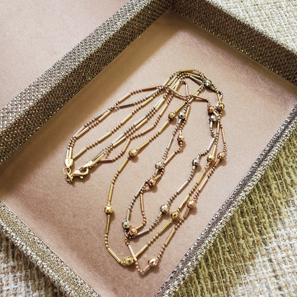 14k Gold Tri-Color Multi Layer Necklace - Picture 13 of 16